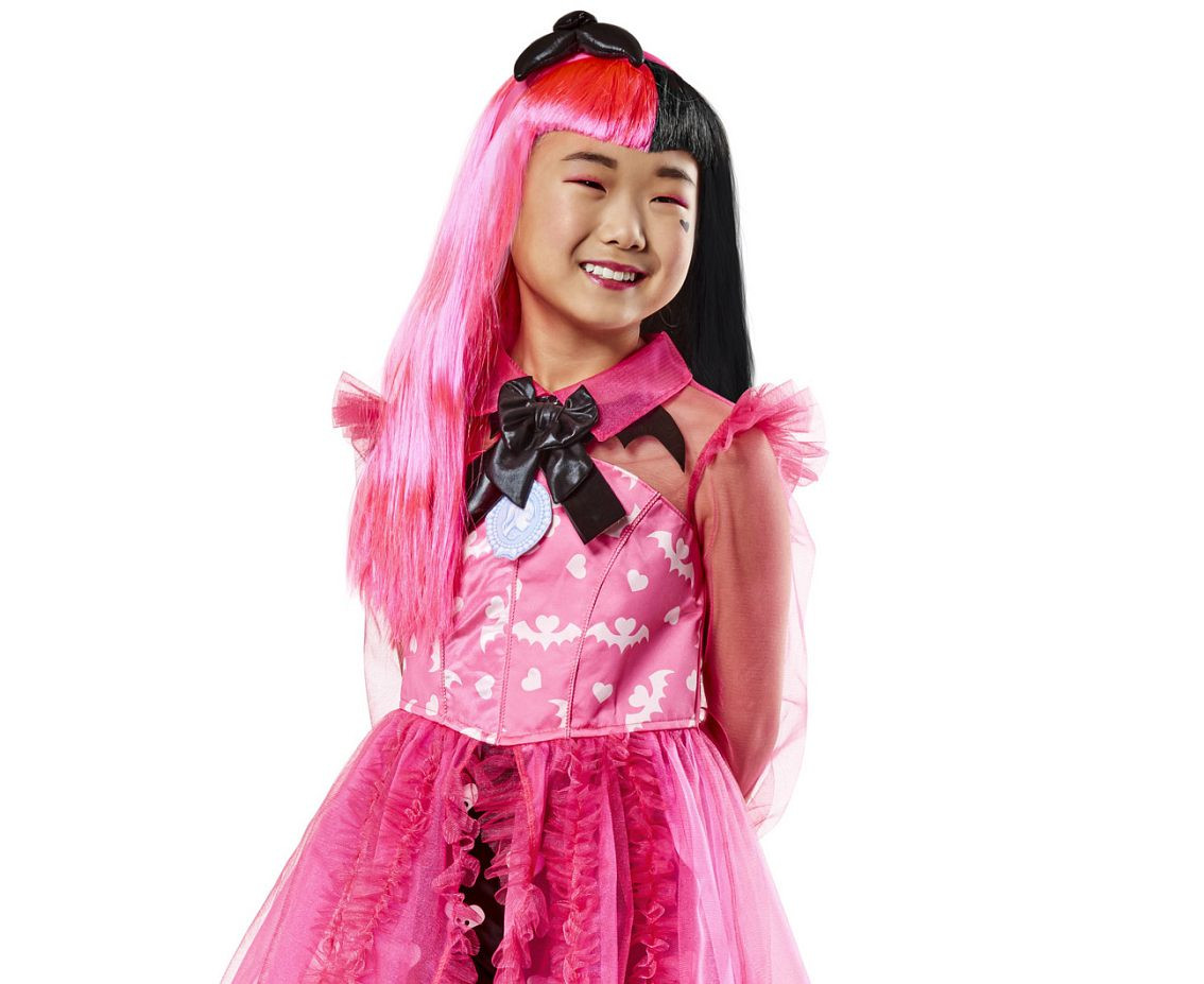 Role-play set for kids Draculaura digital printed dress with satin bow and hair band, size L